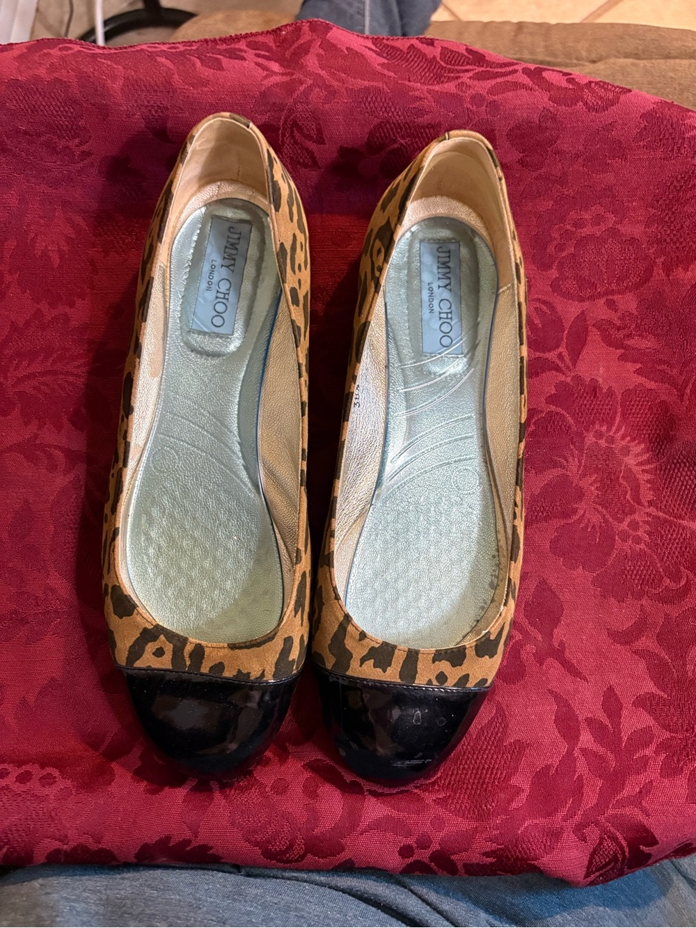 Jimmy Choo Leopard Print Flats with Black Patent Toe